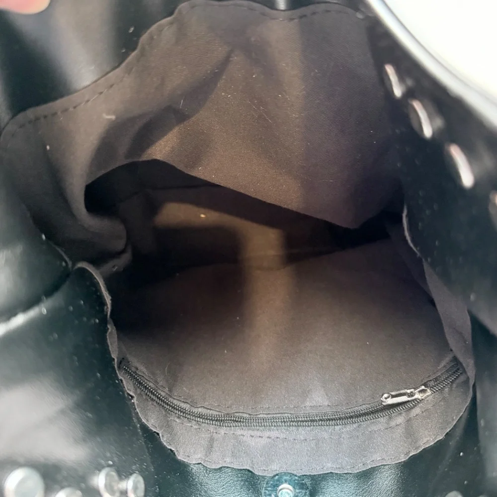 Black Studded Hobo Bag with Silver Accents - Picture 10 of 12